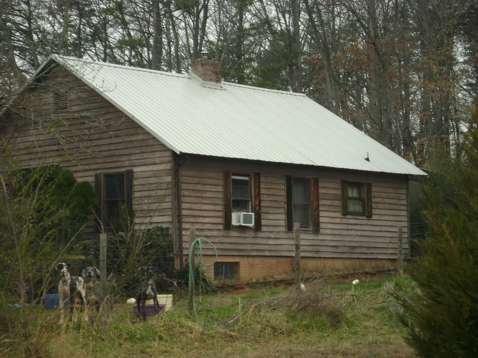 White metal roof on an old wood sided farmhouse, from a Metal Roof Installation job in Bolivar